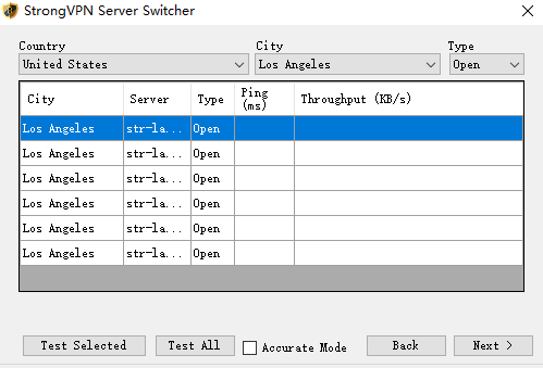 strongVpn v1 版本客户端更改节点