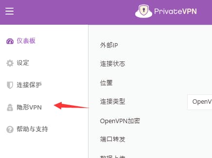 选择隐形vpn选项
