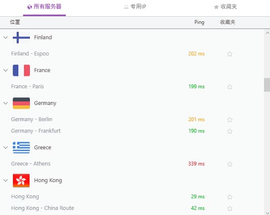 PrivateVPN列表节点